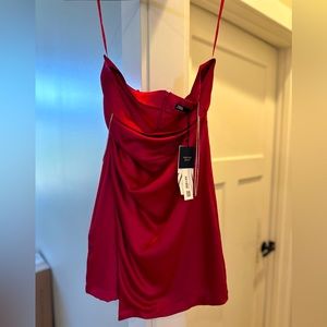 Strapless deep pink satin cocktail dress